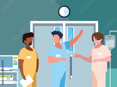 interracial group medicine workers in operating theater