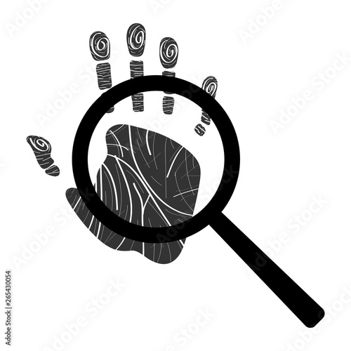 Handprint with magnifying glass icon. Personal identification. Clean and modern vector illustration for design, web.