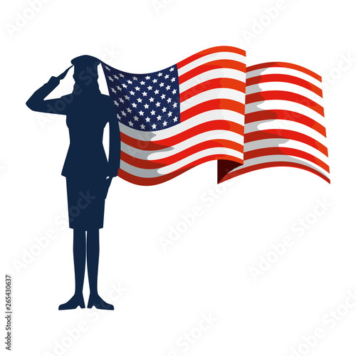 military woman silhouette with usa flag