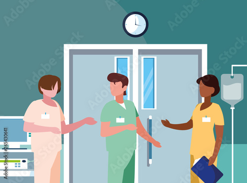 interracial group medicine workers in operating theater