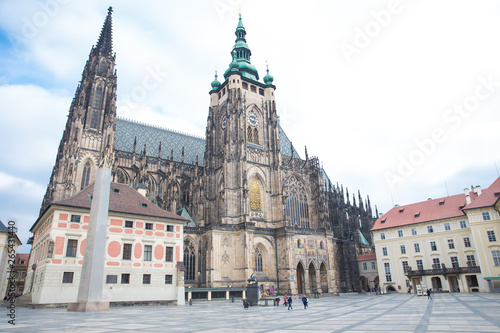City Prague, Czech Republic. People are visiting the old Prague castle and cathedral. Travel photo 2019. © ynos