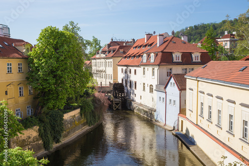 City Prague, Czech Republic. City street with buildings and river.Travel photo 2019. 25. April