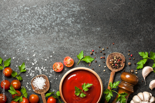 Cooking background with spices  tomatoes and sauce