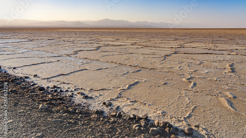 Sunset on the salt plains of Asale Lake in the Danakil Depression in Ethiopia, Africa photo