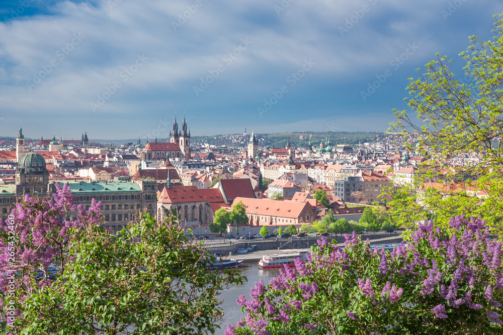 City Prague, Czech Republic. Old  buildings and street view. Vltava river. Travel photo 2019