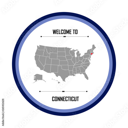 Connecticut, Map of United States with landmark of Connecticut	 photo