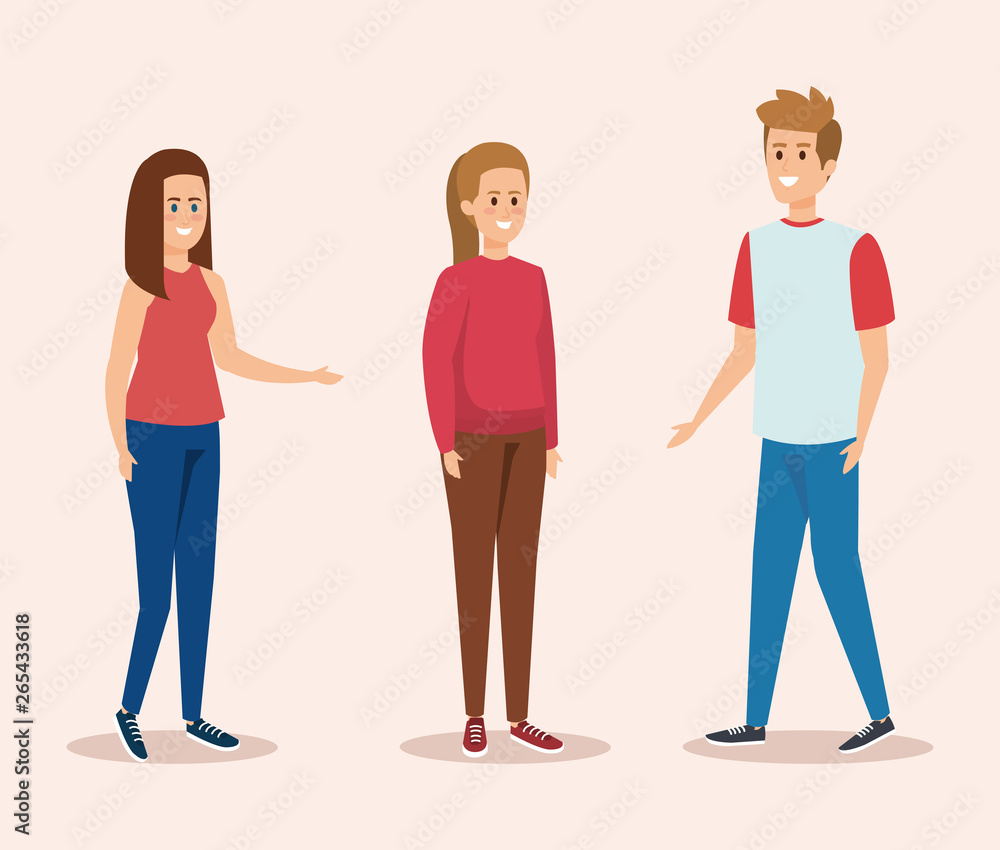 cute girls and boy with casual clothes cute girls and boy with casual clothes