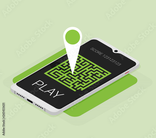 Flat isometric labyrinth game in mobile vector