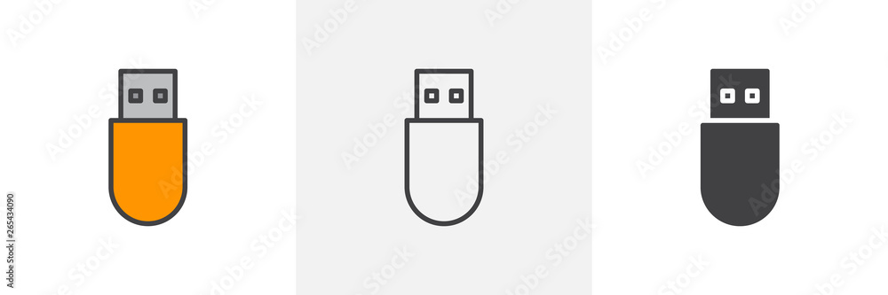 Usb stick icon. Line, glyph and filled outline colorful version, Flash drive  pen outline and filled vector sign. Symbol, logo illustration. Different  style icons set. Vector graphics Stock Vector | Adobe Stock