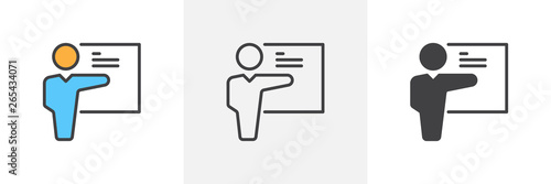 Teacher, instructor icon. Line, glyph and filled outline colorful version, Business training, presentation outline and filled vector sign. Symbol, logo illustration. Different style icons set. 