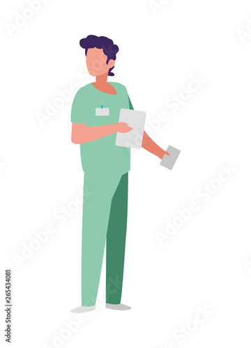 male medicine worker with uniform and documents