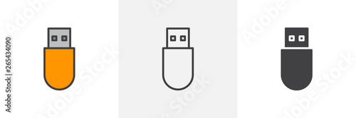 Usb stick icon. Line, glyph and filled outline colorful version, Flash drive pen outline and filled vector sign. Symbol, logo illustration. Different style icons set. Vector graphics