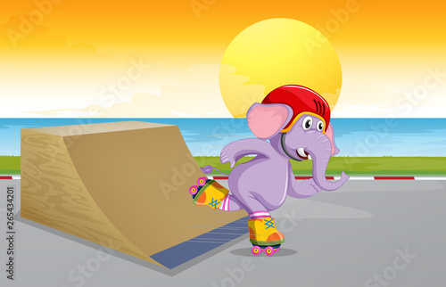 An elephant at skate park