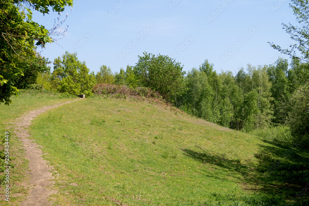 blick auf einen grünen hügel in geeste emsland deutschland fotografiert während eines spaziergangs in der natur an einem sonnigen tag