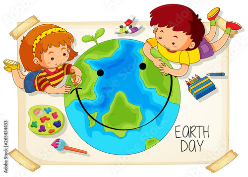 Children and earth day icon
