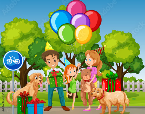 Family celebrate birthday at the park