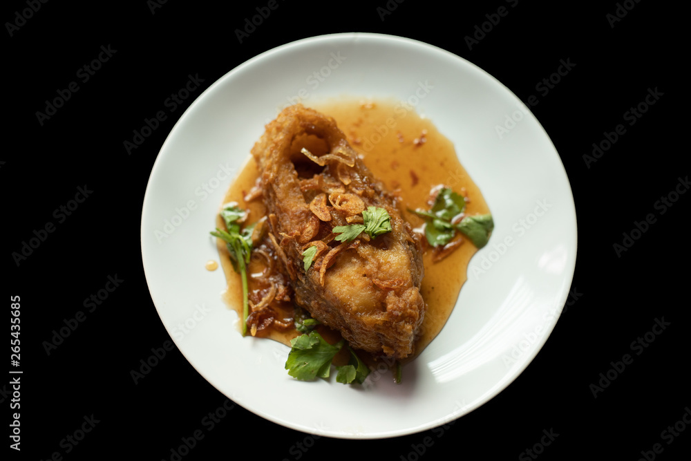 Fried Fish with Chilli on dish white. Fried Fish with Chilli on dish white.