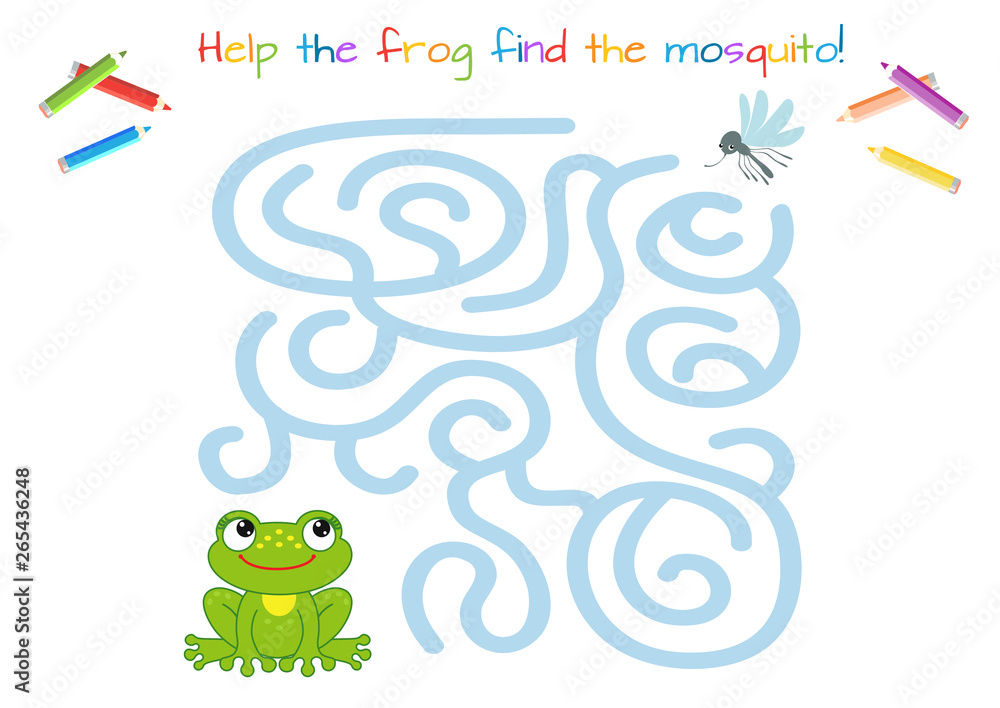 Funny little frog. Labirinth. Educational game for children. Cartoon vector illustration Stock Vector | Adobe Stock Funny little frog. Labirinth. Educational game for children. Cartoon vector illustration Stock Vector | Adobe Stock