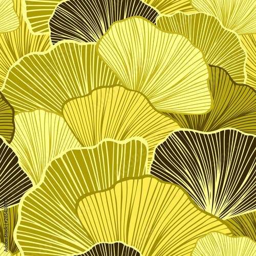 Beautiful Seamless pattern with colorful leaves or with abstract shrubs in olive gold colors  for wallpaper or for  textile  fashion drapery clothes or for decoration package or other things