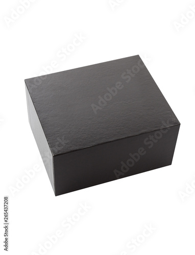 Black square box for gift. Mock-up box isolated on white