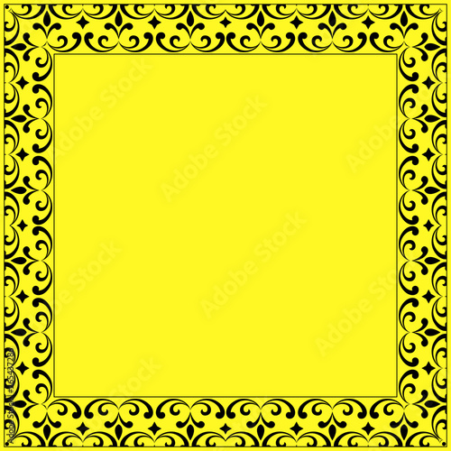 Decorative frame Elegant vector element for design in Eastern style, place for text. Floral yellow and black border. Lace illustration for invitations and greeting cards