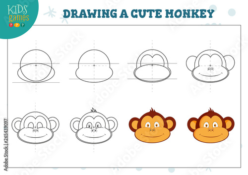 Drawing a cute monkey exercise for preschool kids