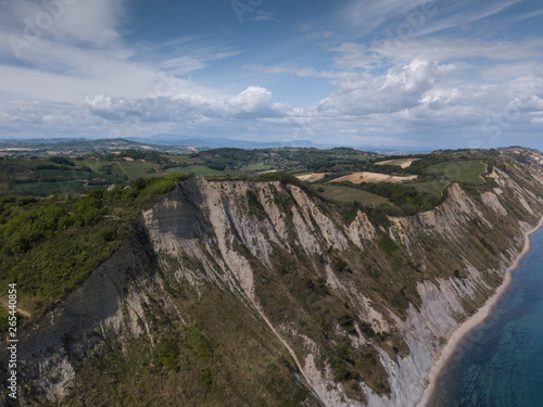 Italia, maggio 2019 - vista panoramica della citta di pesaro e della falesia a picco sul mare del parco san bartolo