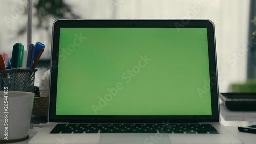 Wallpaper Mural Desk working at home on with laptop green screen Torontodigital.ca