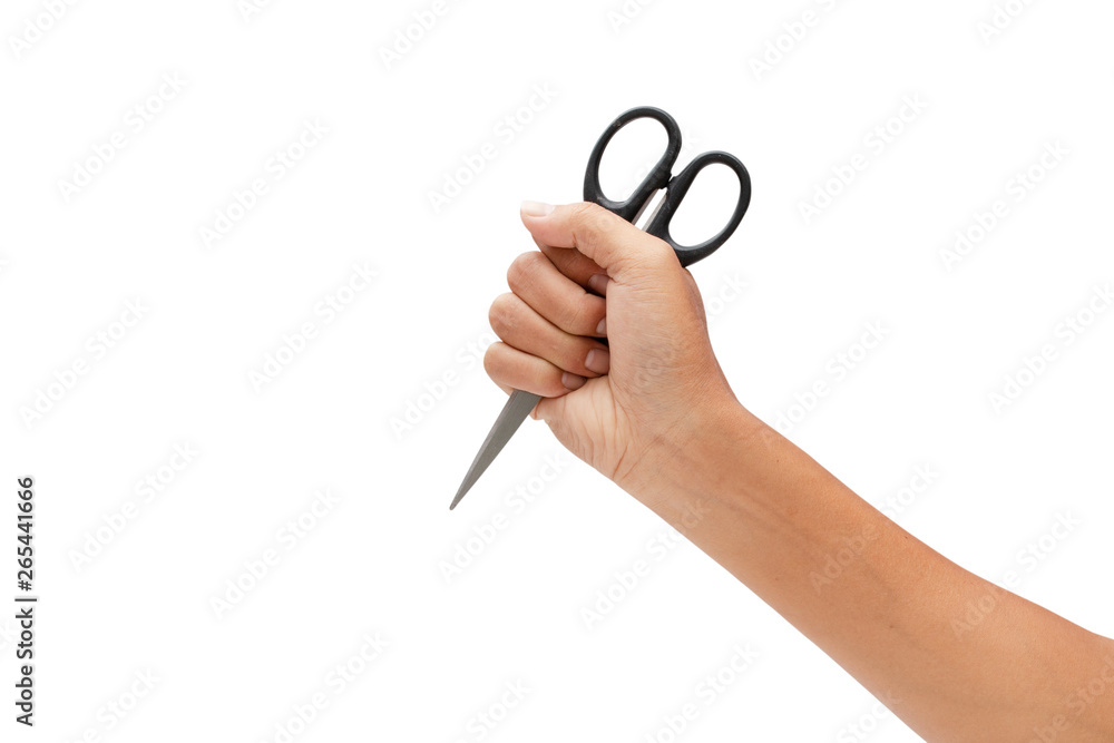 Hand holding scissors isolated on white background - clipping paths. Hand holding scissors isolated on white background - clipping paths.