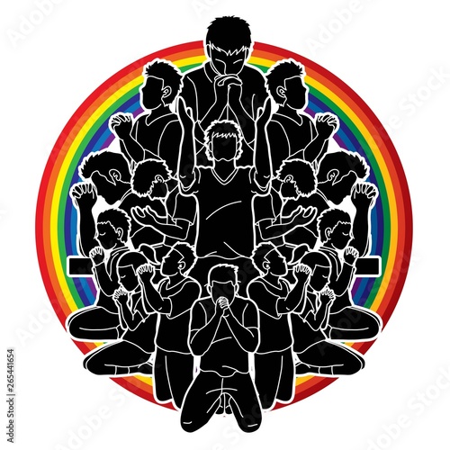 Group of Prayer, Christian praying together cartoon graphic vector