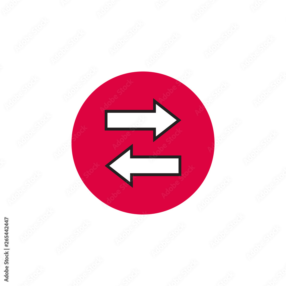Two arrows on the rounded icon. Vector illustration in style flat. Designed for web and software interfaces. Two arrows on the rounded icon. Vector illustration in style flat. Designed for web and software interfaces.