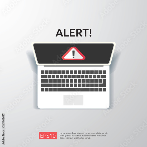attention warning attacker alert sign with exclamation mark on computer monitor screen. beware alertness of internet danger symbol icon. Security VPN protection Concept. vector illustration..