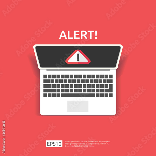 attention warning attacker alert sign with exclamation mark on computer monitor screen. beware alertness of internet danger symbol icon. Security VPN protection Concept. vector illustration..
