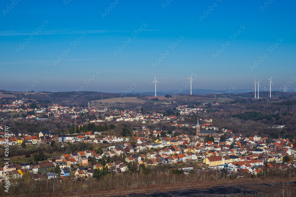 Germany, Germany countryside surrounding little village landsweiler reden in saarland from above