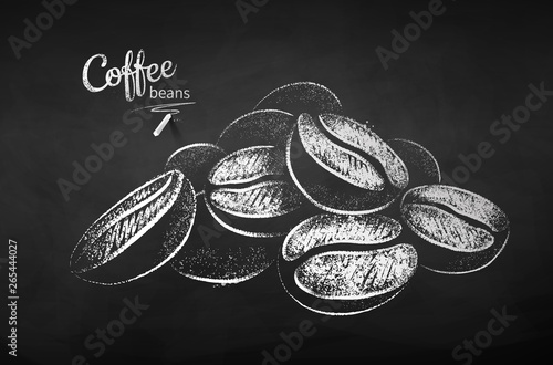 Black and white chalk sketch of coffee beans