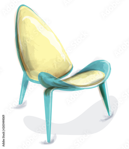 Blue retro chair watercolor Vector. Design decor vintage furnitures