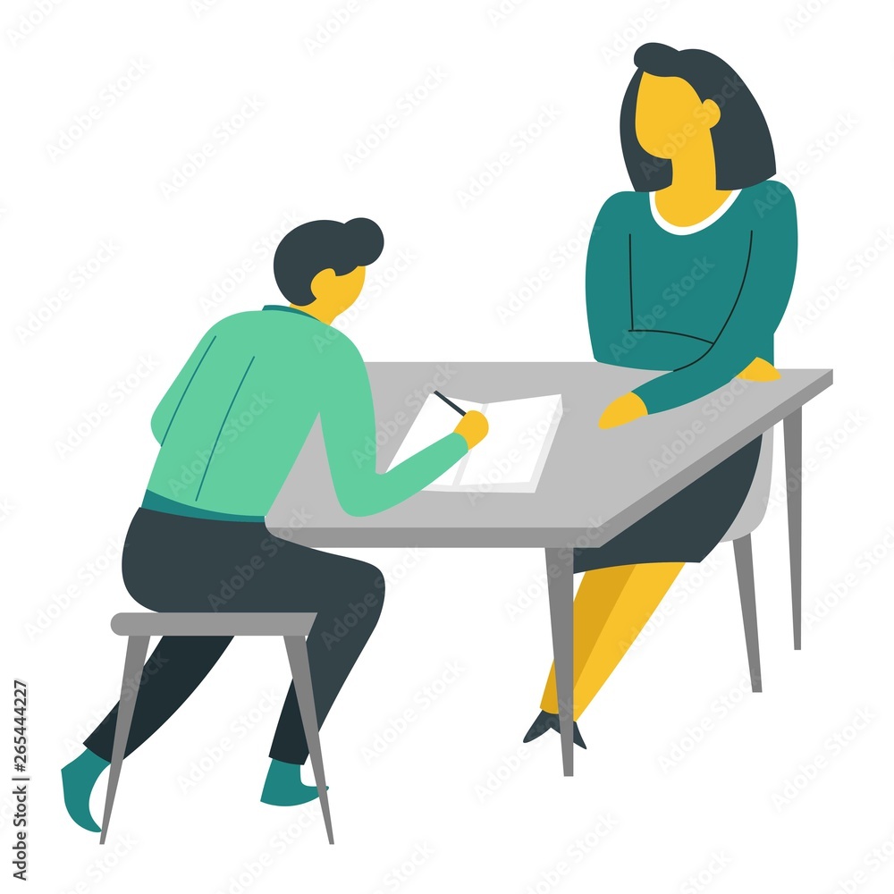 Woman and teenager doing homework at table mother or teacher Woman and teenager doing homework at table mother or teacher