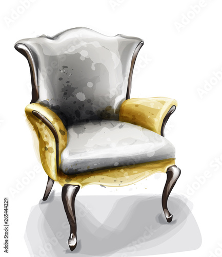 Retro armchair watercolor Vector. Design decor vintage furnitures