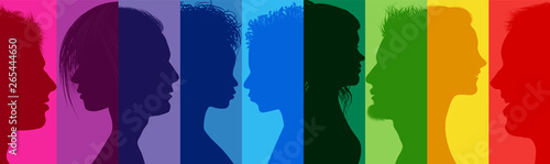 Diversity silhouette profile rainbow colors. Group of people talking. Communication people. Connected crowd. Community. Social media. Concept networking
