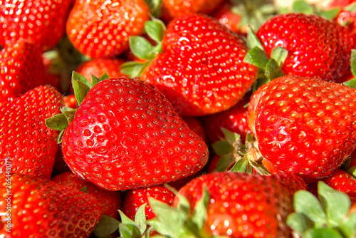 Freshly harvested strawberries, directly above