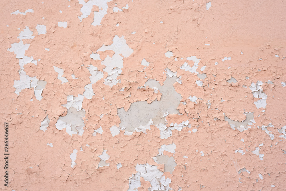 Fototapeta premium Old wall with two layers of peeling paint.
