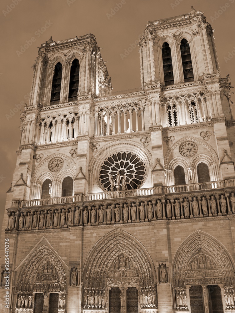 Notre Dame Cathedral in Paris before the terrible fire with sepi