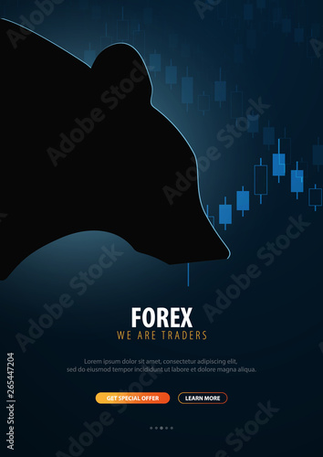 Forex. Stock exchange trading banner. The bulls and bears struggle. Vector illustration.