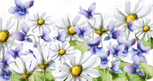 Spring flowers bouquet card Vector watercolor. Spring season background. Vintage romantic decors