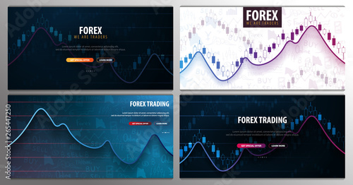 Set banners of Forex Trading Signals. Candlestick chart in financial market. Vector illustration.