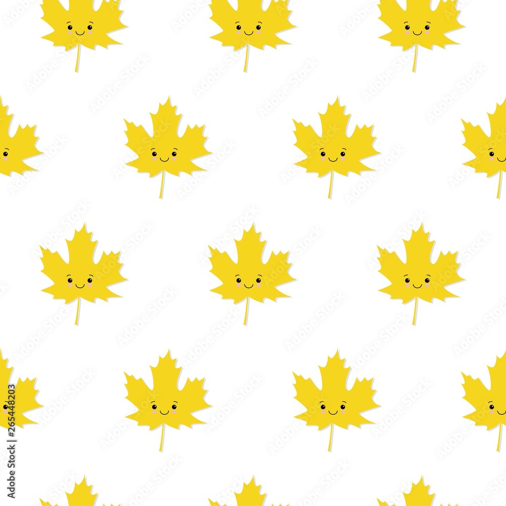 Autumn Set of Cute Yellow Maple Leaves on White Background, Autumn Set of Cute Yellow Maple Leaves on White Background,