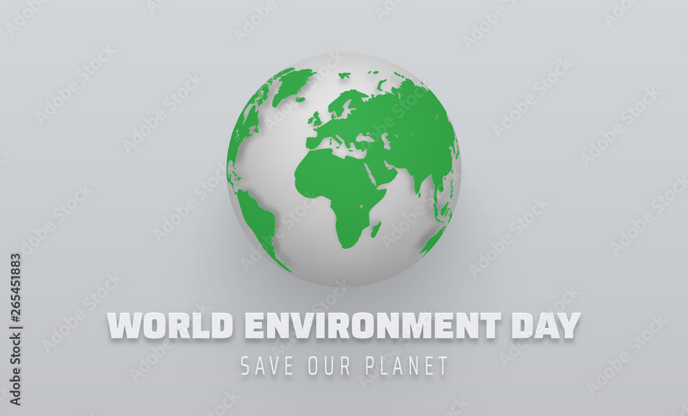 World environment day. Poster with green planet Earth. Eco friendly concept.