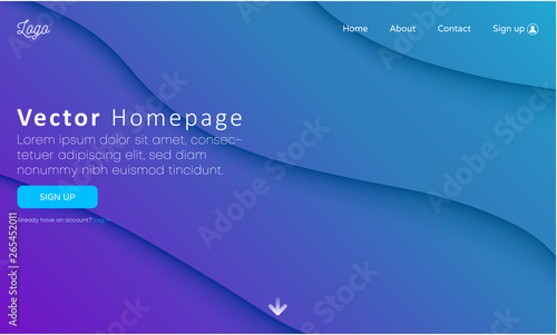 Blue spectrum web homepage template with icons and abstract wavy pattern.