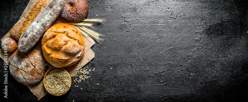 Canvas Print The range of different types of bread from rye and wheat flour.