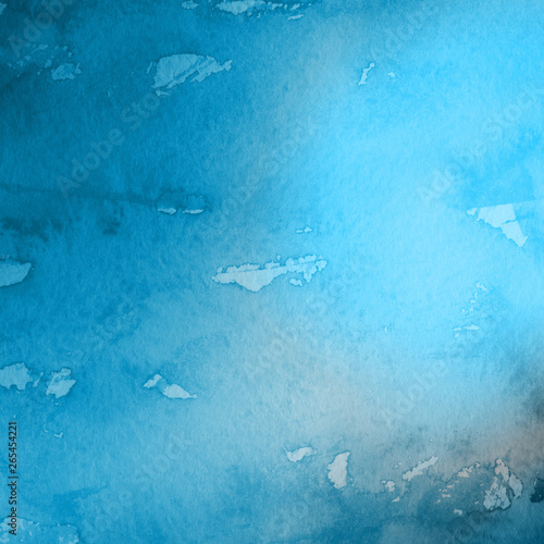 Colorful winter blue ink and watercolor textures on white paper background. Paint leaks and ombre effects. Hand painted abstract image. Deep sea. © artistmef